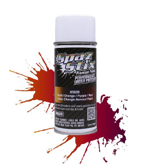 Spaz Stix 05609 Peinture aérosol à changement de couleur, or/orange/violet/rouge, canette de 3,5 oz