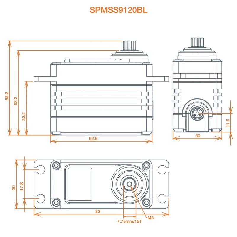 SPEKTRUM SPMSS9120BL 1/5 Surface d'engrenage métallique sans balais à couple élevé numérique HV Se