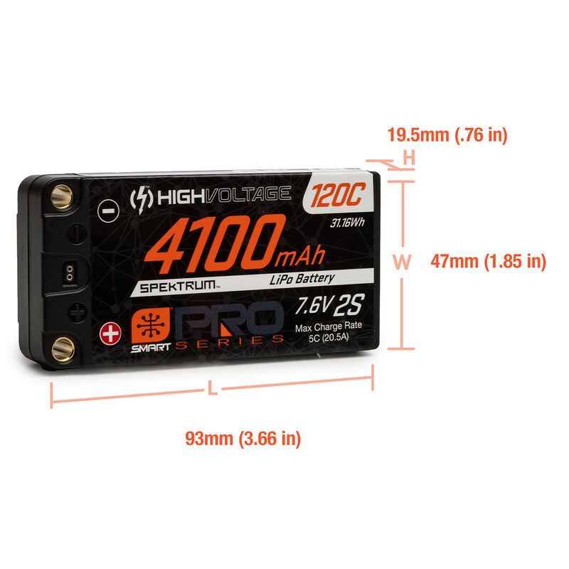 Spektrum 7.6V 4100mAh 2S 120C Smart Pro Race Shorty Hardcase LiHV Battery: Tubes