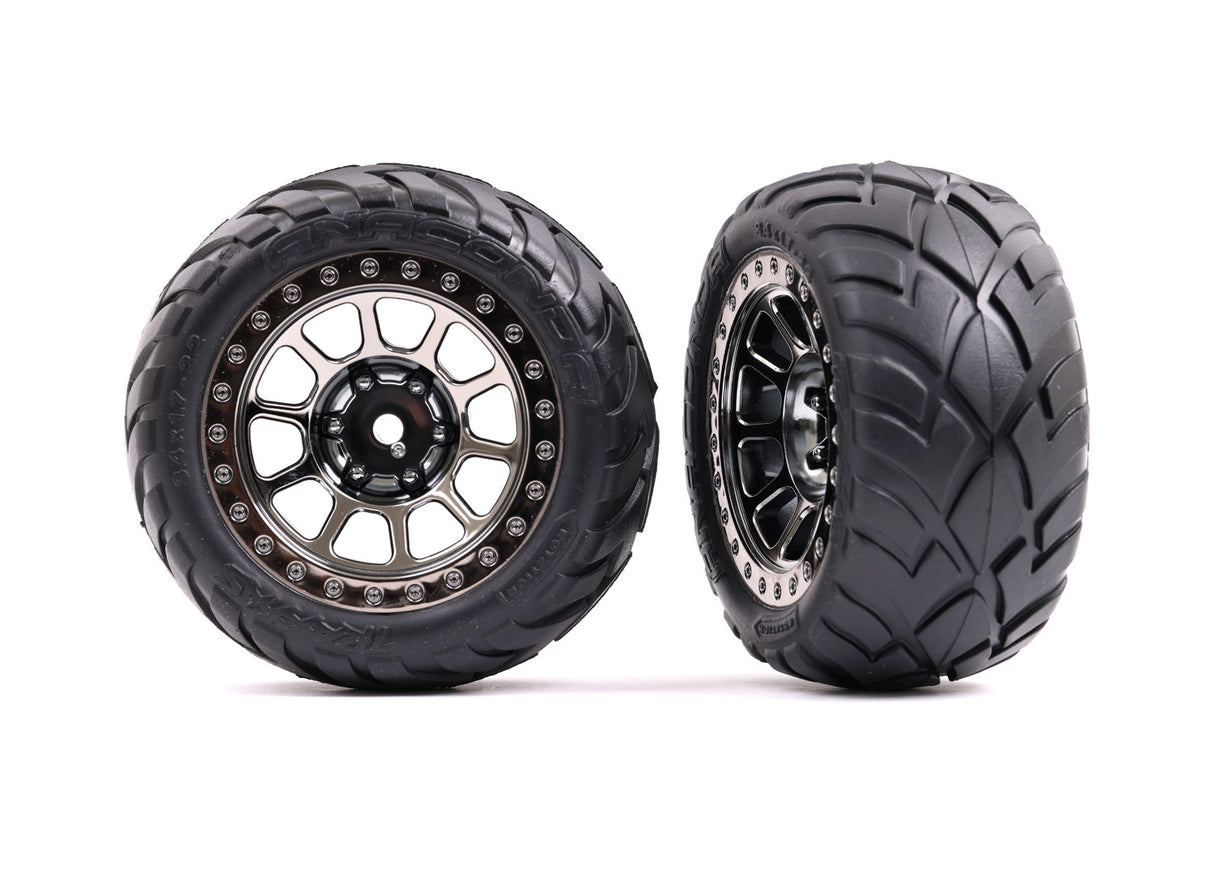 Traxxas 2478T 2.2 black chrome wheels, Anaconda tires with foam inserts