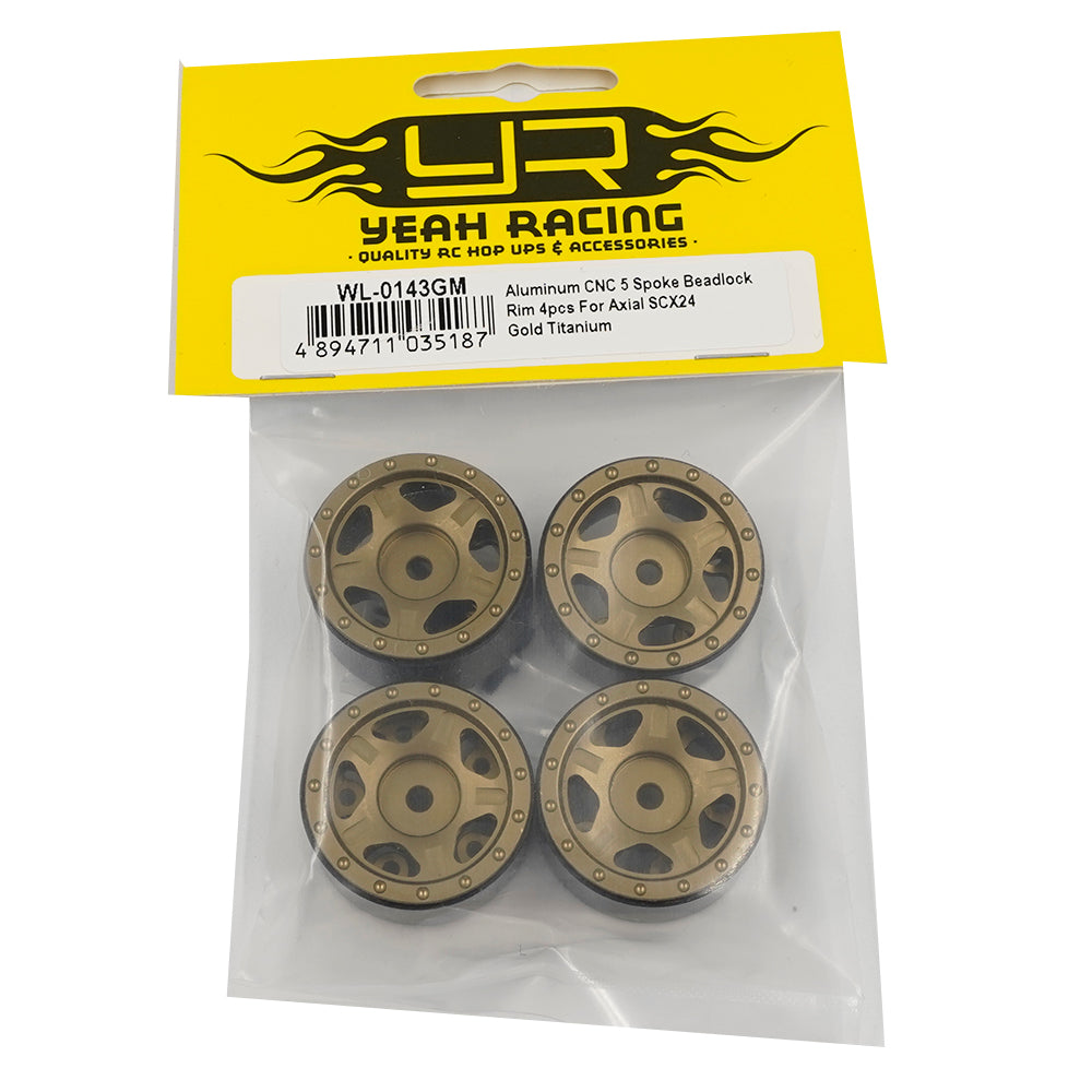 Yeah Racing ALUMINUM CNC 5 SPOKE BEADLOCK RIM 4PCS FOR AXIAL SCX24 GOLD TITANIUM