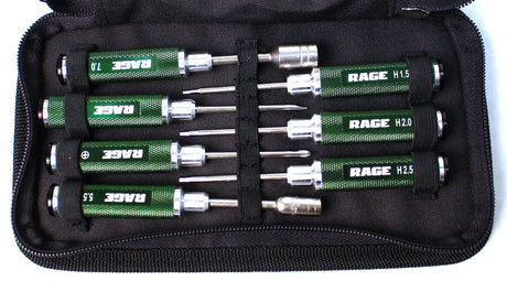 RAGE RC Compact Juego de herramientas mecanizadas de 7 piezas con estuche