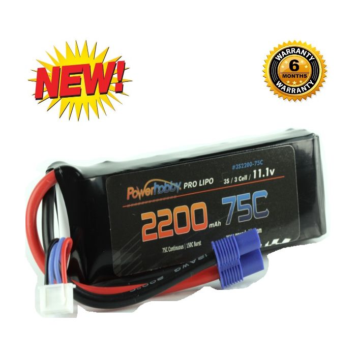 Powerhobby 3S 11.1V 2200mAh 75C Lipo Battery Pack w EC3 Plug 3-Cell