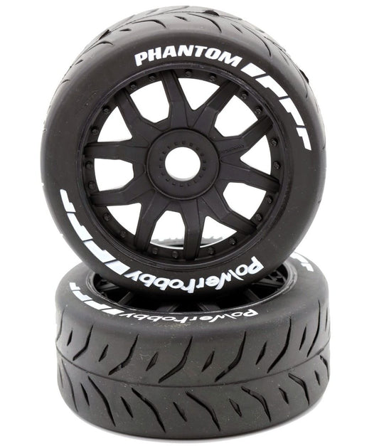 Powerhobby PHT2402-SB 1/8 GT Phantom Belted Mounted Tires 17mm Soft Black Wheels